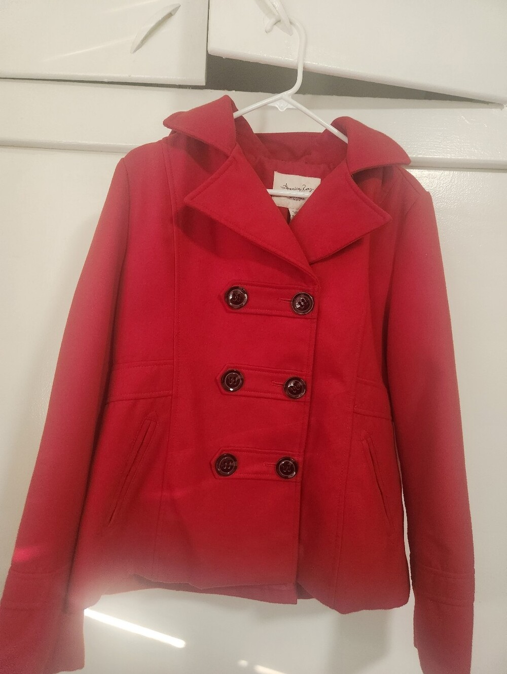 Juniors Classic Red Double-Breasted Peacoat